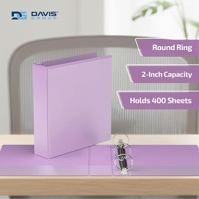 Pack of 6 Premium View Binders, Ring Binders with Clear-View Cover and Interior Pockets, Pastel Color Options, 2 Inch, Lavender