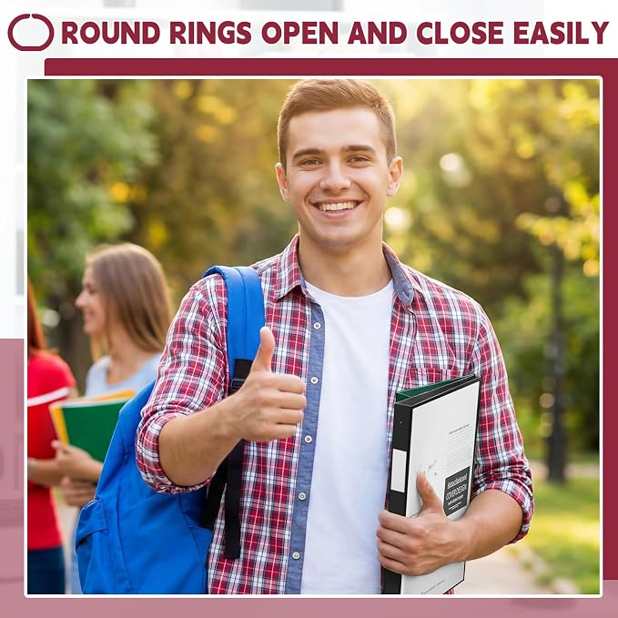 Henoyso 1/2 Inch 3 Ring Binders with Clear Front Cover and 2 Pockets, Round Ring Binders Fits 8.5'' x 11'' Letter Size Paper for School Office Supplies, 12 Pack (Assorted Classic Color)