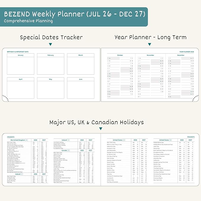 BEZEND Pocket Calendar 2026 2027, Small Weekly Monthly Planner (6.5"x3.75")
