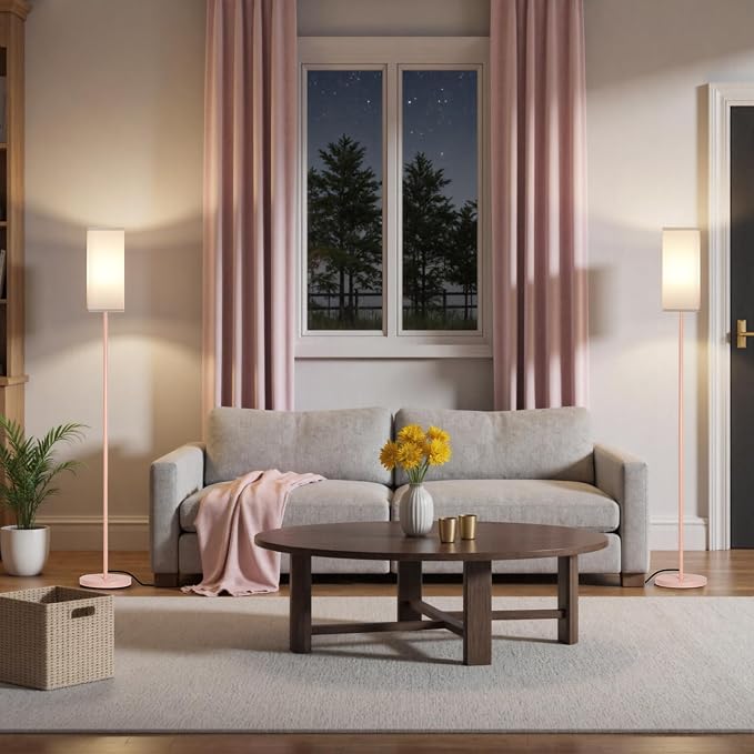 Floor Lamp, Pole Lamp with Foot Switch, Modern Standing Lamp Shade, Minimalist Freestanding Lamp (Bulb Not Included), for Living Room, Bedroom Office ETL Listed, Pink and White PCW07LD05