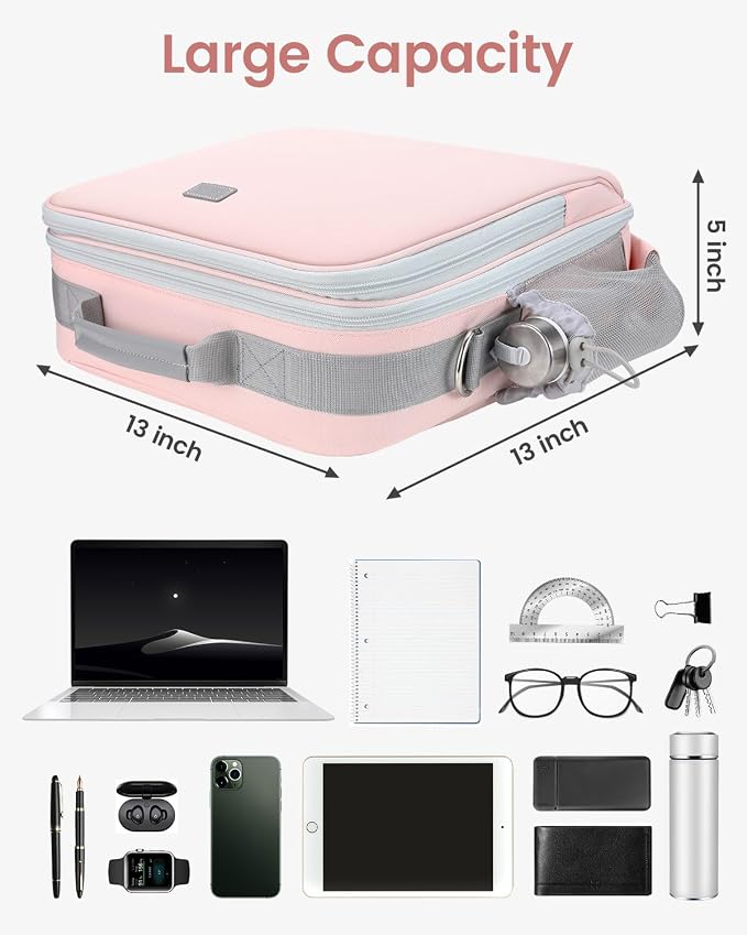 Zipper Binder 3 Inch D-Ring 3 Ring with Water Bottle Holder | Binder with Strap for School/Office, 700 Sheet Capacity-Multiple Pockets, Fit for 13" Tablet/Laptop, Pink