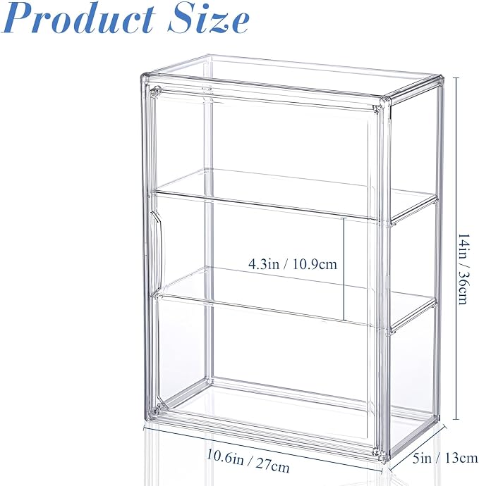 4 Pcs Clear Acrylic Display Case 3 Tier Display Shelf Storage Boxes Cabinet Organizer with Magnetic Door for Figures Toys (Clear)
