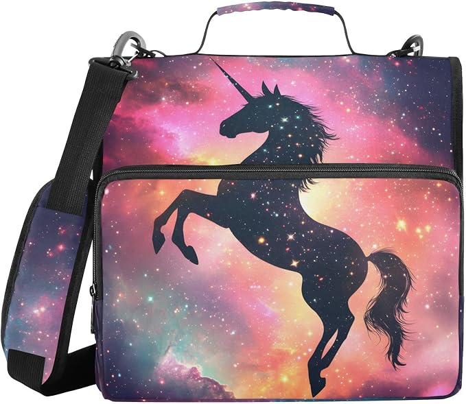 Unicorn Galaxy Sky 3 Ring Binder Bag 1.5 inch Binder Organizer with Zipper Shoulder Strap 500 Sheet Documents Storage for School Office