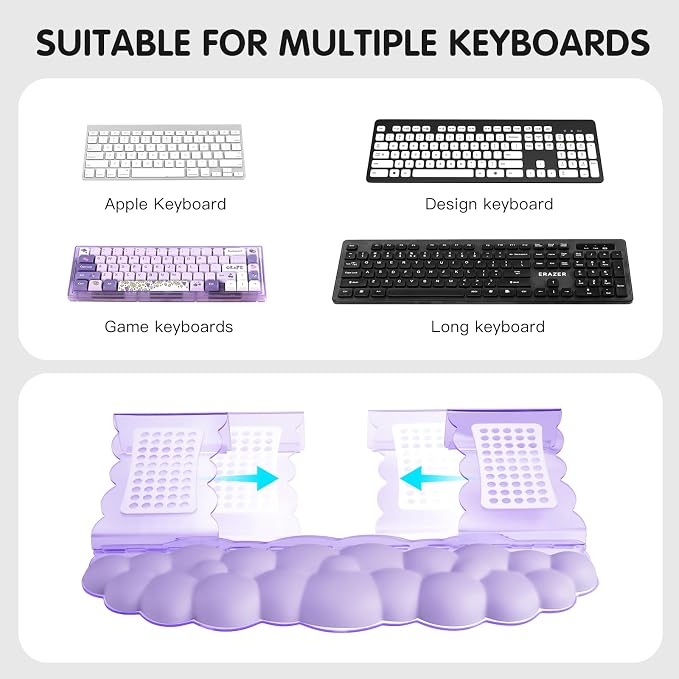 Purple Acrylic Keyboard Stand with Wrist Rest，Detachable/Adjustable Width | Ergonomic Cloud Wrist Rest Keyboard Support，Width Adjustment 9.7-16.8 in,for Laptop,Office Desk - Portable Comfortable Typing