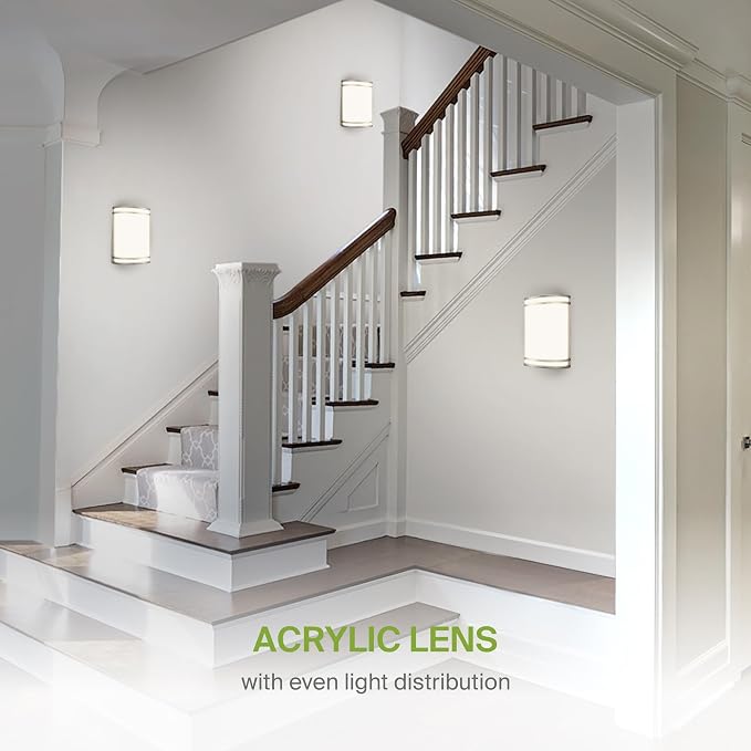 ASD Indoor LED Wall Sconce Lights - 8 Inch 15W Brushed Nickel Modern LED Wall Sconces Hardwired - ETL Dimmable 3000K 4000K 5000K Adjustable Sconce Light Fixture for Bedroom, Hallway, 4 Pack