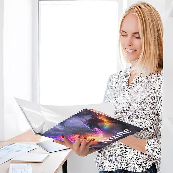 Custom 3 Ring Binder Dragon Spitting Fire 1.5" Round Ring Binders Personalized Name View Binder with 200 Sheet for Women Men Office Kids School Supplies, 1 Pack