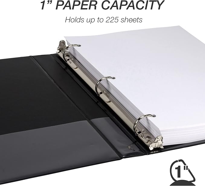 Samsill Durable 1 inch 3 Ring Binder, D Ring Binder, Customizable Clear View Cover, Basic Assortment, 12 Pack