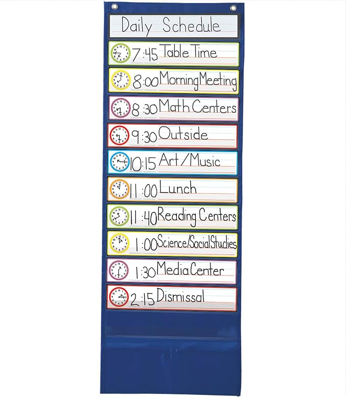Carson Dellosa Daily Schedule Pocket Chart―Clock, Time, Subjects Scheduling Planner With Dry-Erase Cards, Classroom or Homeschool Learning (37.5" x 30")