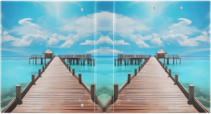 SPRIPORT Pier Over Ocean Sea 1.5 Inch 3 Ring Binder Holds 200 Sheets for Office Supplies Durable PVC Round Ring Binder with Interior Clear Pockets Clipboard Binder for Home Work Woman Man