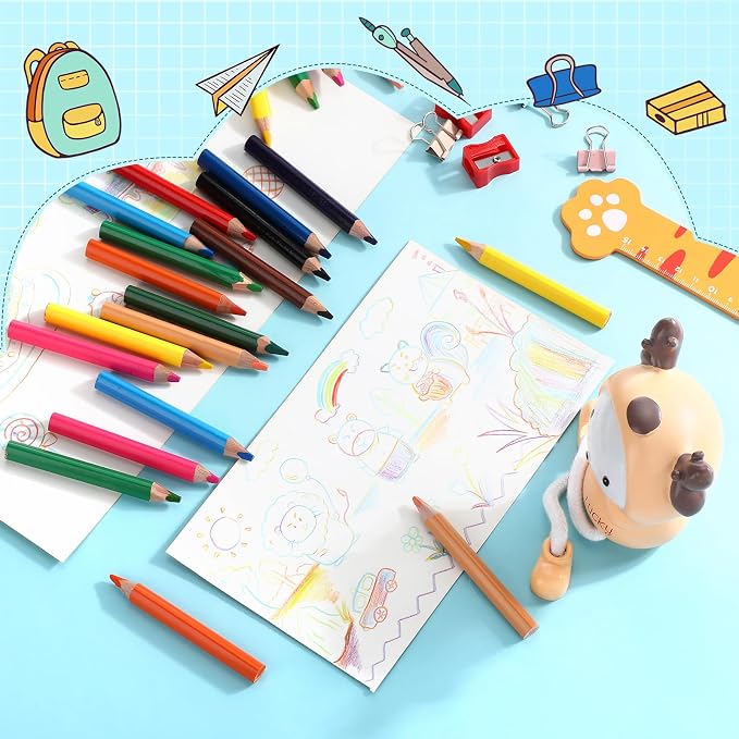 Spakon 96 Pcs Colored Pencil Bulk, 12 Colors, 3.5 Inch Short Fat Pencil
