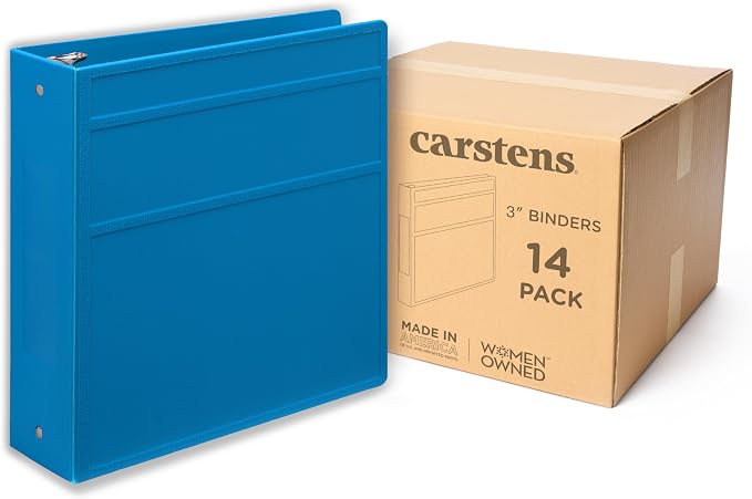 Carstens 3-Inch Heavy Duty 3-Ring Binder - Side Opening, Pool Blue, Durable Plastic, Precision No-Gap Rings, Waterproof Cover, No Pockets, Holds 400 US Letter Sheets, BPA-Free, Made in USA (1700-3R)