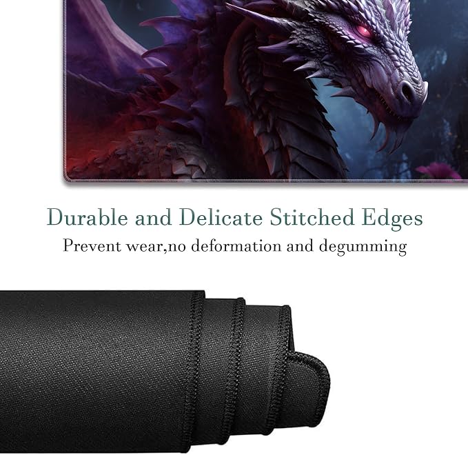 Extended Gaming Mouse Pad 31.5" x 11.8", with Edge Stitching, Non-Slip Rubber Base Keyboard Pad, Suitable for Work, Game, Office, Home and Coasters, Cool Dark Dragon
