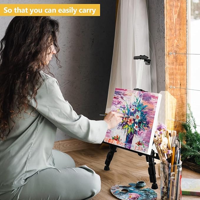 RRFTOK Art Painting Display Artist Easel Stand,Aluminum Metal Tripod Adjustable Easel for Painting Canvases Height from 17 to 66 Inch,Carry Bag for Table-Top/Floor Drawing and Displaying(3pack).