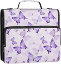 3 D-Ring Zipper Binder Bag, Purple Butterflies Pattern Removable Binder with Zipper Case Hold 300+ Sheets& 13 Inch Laptop for School Office Supplies Organizer