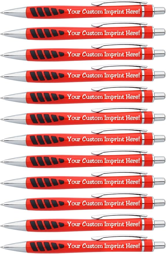 ExpressDesigns™ - Your Name or Imprint on our Custom Printed Addison Ballpoint Pen - Rubber Grip For Writing Comfort And Control, black ink, medium point - 12 Pack (Red)