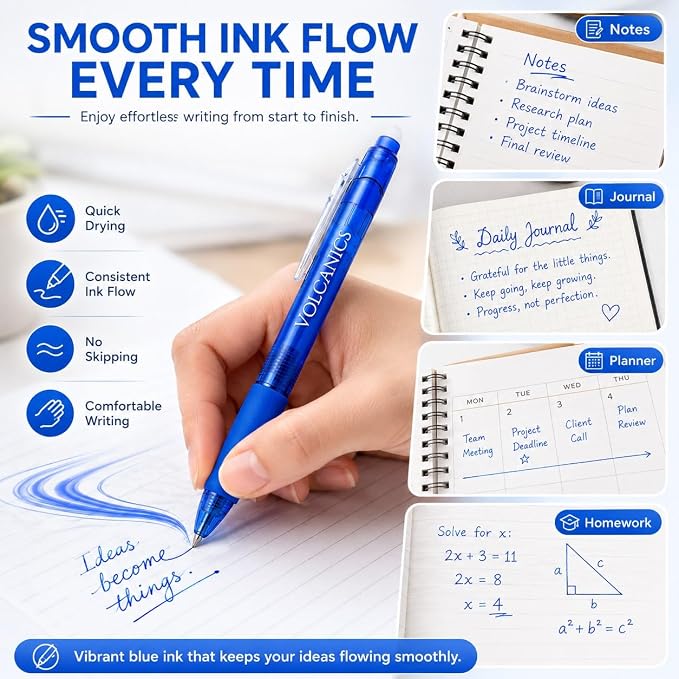 Volcanics Retractable Erasable Gel Pens, Blue Ink, 18 PCS, 0.7mm