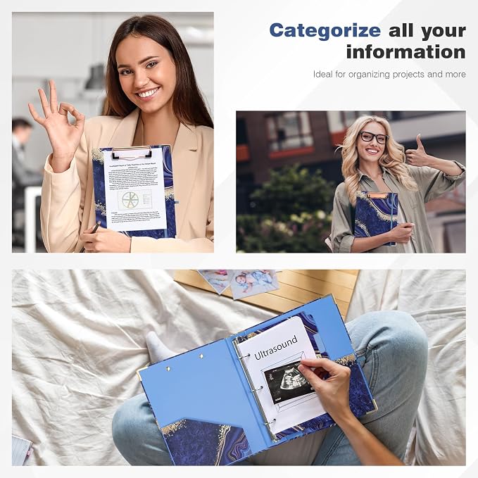Ospelelf Mini 3-Ring Binder, 1 Inch, Cute Blue Marble Binder for 5.5" x 8.5", with 5 Tab Dividers, File Folder Labels and Low-Profile Clipboards, School and Office Supplies
