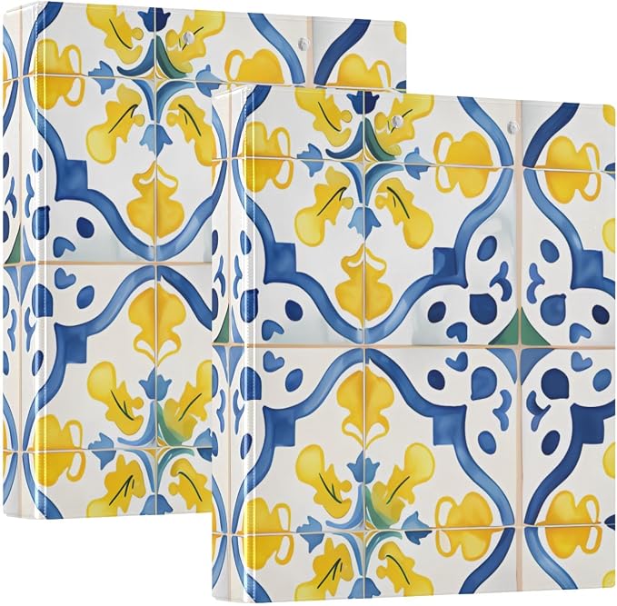3 Ring Binder Blue Mandala Lemon Paisley Aztec 1.5 inch Binders Three Ring Binders with Clipboard Fit 8.5'' x 11'' Paper 3 Interior PVC Clear Pockets for Office Supplies