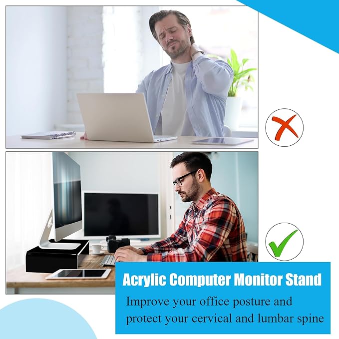 Jetec 2 Pcs Acrylic Monitor Stand Desktop Video Acrylic Monitor Riser Desk Shelf Computer Stand for Laptop TV Computer Screen Desk Organizer Teacher's Day Supplies (Black, 20 x 8 x 3 Inch)