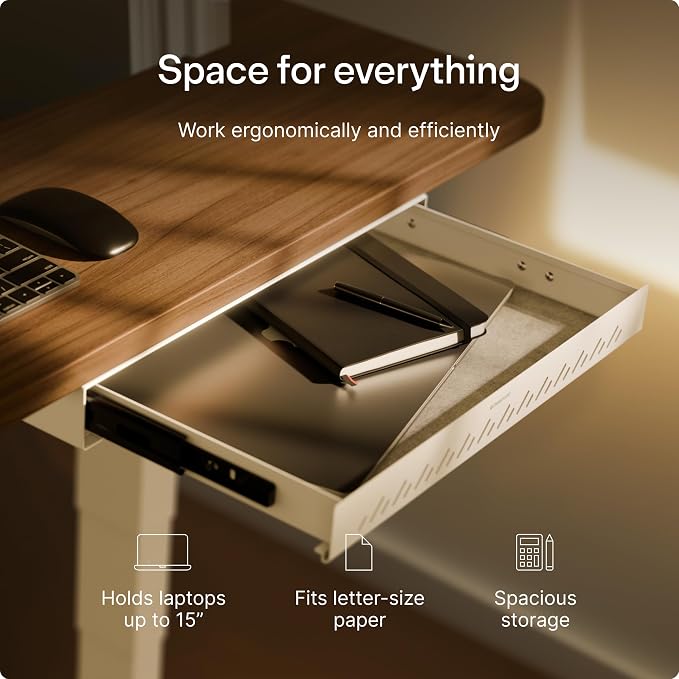 Desktronic Under Desk Drawer — Hidden Under-Desk Storage Organizer, Easy Install, Large Capacity Metal Sliding Drawer for Home Office, Standing Desk & Workstation (White)