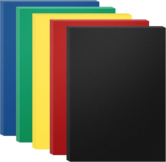 HOUYEE 50 Pack 16 Mil Binding Presentation Covers, Sand-Textured, 5 Colors | Plastic Back Binding Polycovers, 8.5x11 Inch Letter Size, Un-Punched,Office Use (Black,Yellow,Red,Green,Blue)