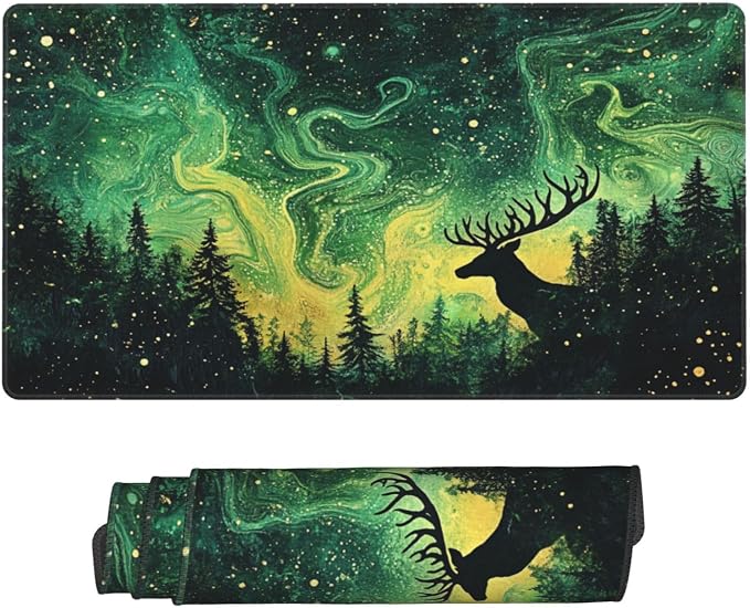 Aurora Borealis Gaming Mouse Pad XXL 31.5x15.7 Inch, Forest Desk Mat | Northern Lights Forest Design with Extended Large Mousepad, Waterproof Non-Slip Rubber Base Desk Pad for Gaming, Office, Home