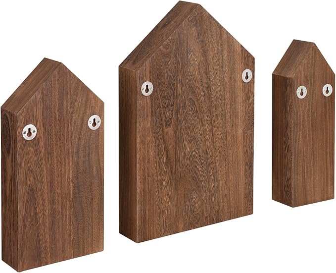 Ikee Design 3-Pc House-Shaped Wooden Shadow Box Shelf, Brown | Set of 3 wood shadow box shelves displays collectibles and accessories in grouped or separate wall arrangements.