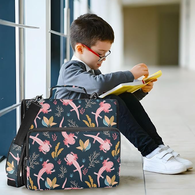 Axolotls Print Zipper Binder Bag 3 Ring with Shoulder Strap & Handle Multi Pocket Binder Organizer Bag Large Capacity for School Office Supplies