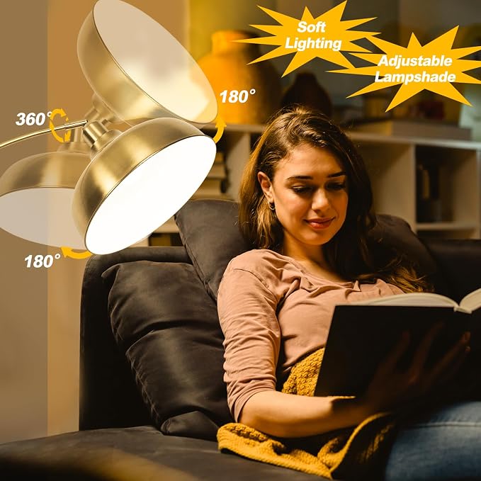 Gold Floor Lamps for Living Room- Arc Floor Lamps over Coach Lamp 70” | Dimmable Floor Lam with 9W Bulb, 360° Adjustable Metal Shade, Remote Control, Gold Mid Century Modern Floor Lamp for Bedroom