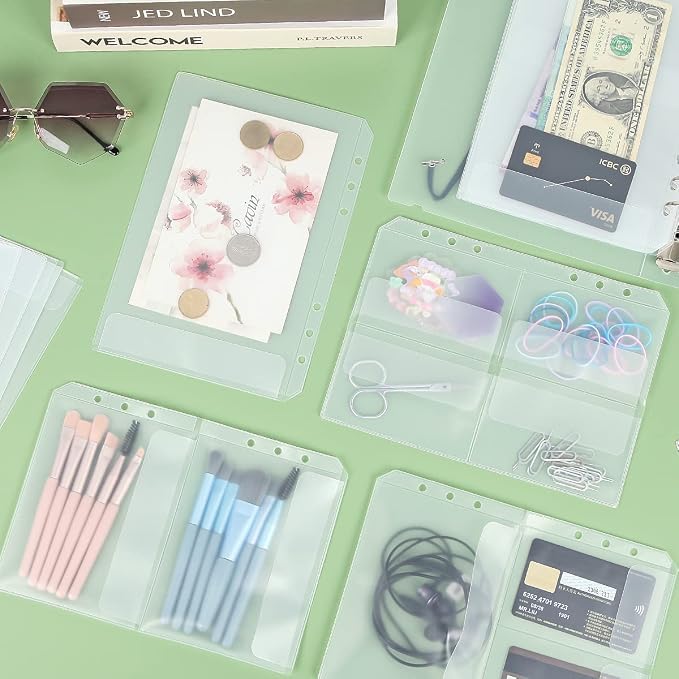 30pcs Dichotomy A5 Binder Pocket no Zipper Clear Budget Planner Inserts Bulk Binder Organizer Cash Envelopes for Budgeting Waterproof PVC Loose Leaf Bags Card Sleeves for 6 Ring Notebook
