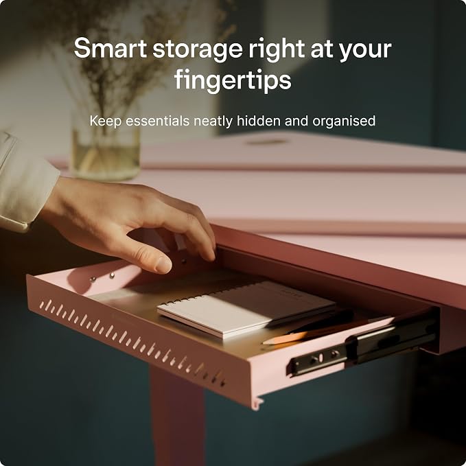 Desktronic Under Desk Drawer — Hidden Under-Desk Storage Organizer, Easy Install, Large Capacity Metal Sliding Drawer for Home Office, Standing Desk & Workstation (Pink)