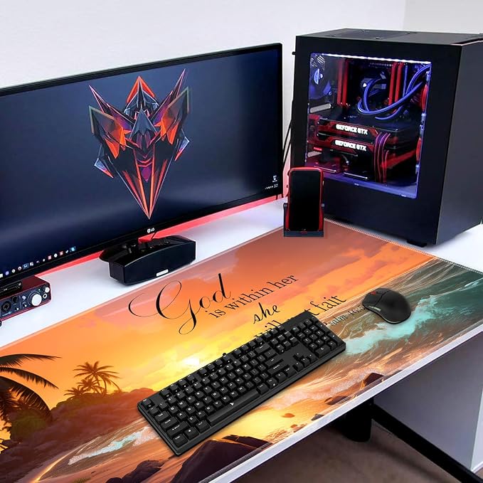 Extended Gaming Mouse Pad 31.5" x 11.8", with Edge Stitching, Non-Slip Rubber Base Keyboard Pad, Suitable for Work, Game, Office, Home and Coasters, Palm Trees Beach