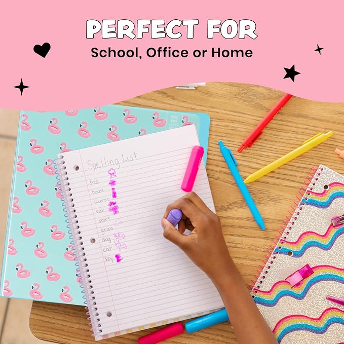 Yoobi 1 Inch Binder Set – 3-Ring Binders with 2 Pockets – Perfect for School or Office – Holds up to 220 Sheets – 4 Pack – Flamingo