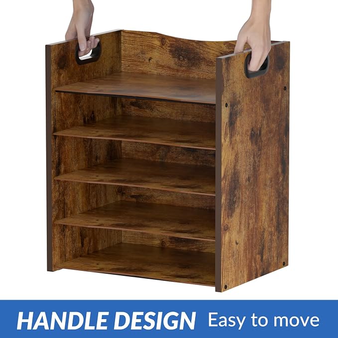 5-Tier Wood Paper Organizer, File Holder for Desk With Handle | Keep Desk Clean,Space Saving,Wooden Paper Letter Tray, Desk Organizer and Accessories, File Cabinet for Home Office, School