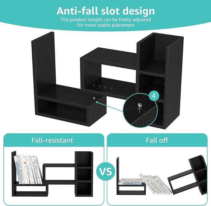 NUTIKAS Desk Shelves Desktop Organizer Shlef - Black Office Organization for Top of Desk Organizers and Accessories Corner Bookshelf Table Top Shelving Small Hutch Decorations for Office