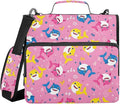 3 Ring Zipper Binder with Shoulder Strap Shark Cartoon Pink 2 Inch Zippered Binder Bag 500 Sheet Capacity Multi Pockets for School Supplies