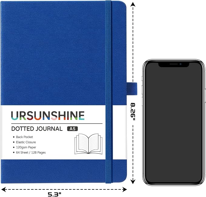 Dotted Journal/Notebook - Dot Grid Hard Cover Notebook, 5.3'' x 8.26''