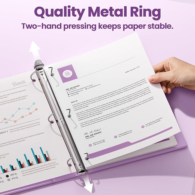 SUNEE 3 Ring Binder 3 Inch D Ring, Clear View Binder Three Ring PVC-Free (Fit 8.5x11 Inches) for School or Office Supplies, Light Purple, 1 Pack