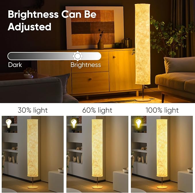 LONRISWAY 58" Modern Floor Lamp with Tyvek Fabric Shade 3000K Warm White LED Slim Standing Light,Column Cylinder Paper Lantern Floor lamp for Living Room, Bedroom, Game Room