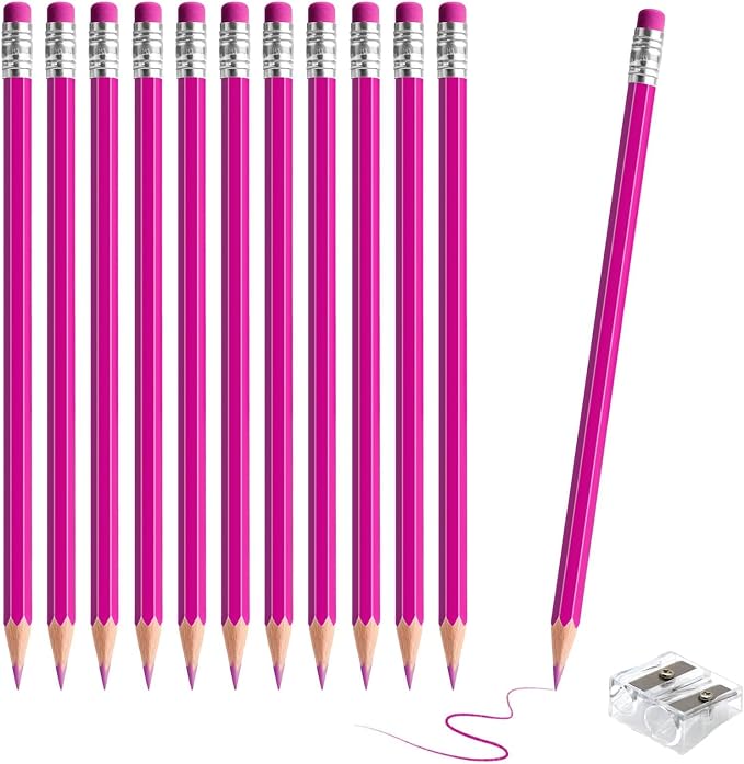 12 PCS Pink Pencils with Eraser, Pre-Sharpened HB Pencils for Writing & Drawing, School Supplies for Kids Homework, Tests, Art Crafts & Teacher Grading (Pink)