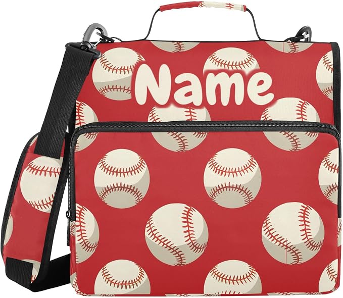 Custom Baseball Balls Red 3 Ring Binder Bag 1.5 inch Personalized Name Binder Organizer 500 Sheet Documents Storage for School Office