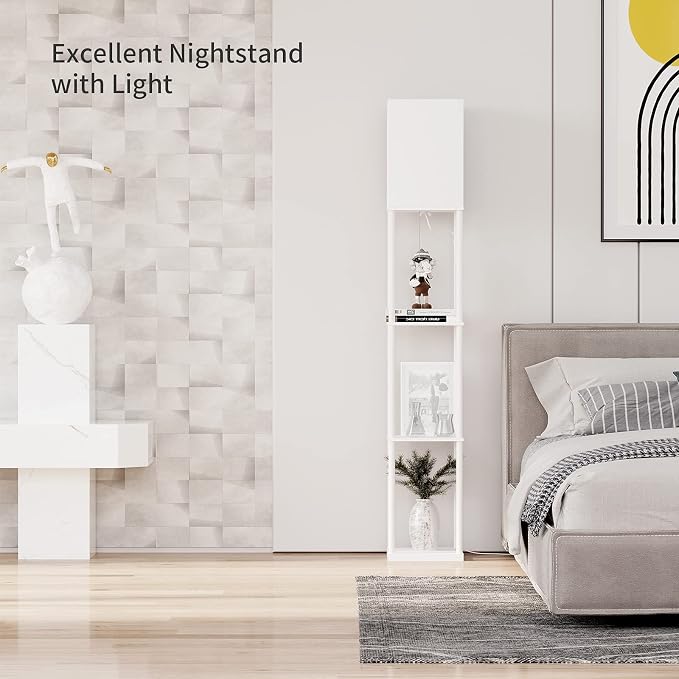 SUNMORY Floor Lamp with Shelves, Standing Lamps for Living Room, White | 3 CCT LED Bulb Include, 4-Tier Display Bookshelf, 63" Tall Corner Shelf Lamp, Modern Style for Bedroom, Office, Home Decor