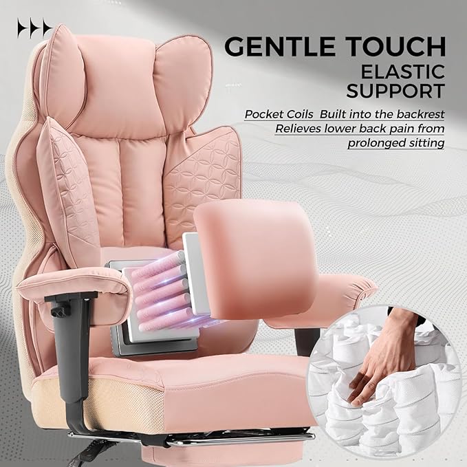 COMHOMA Big and Tall Office Chair Heavy Duty Wide Ergonomic Gaming Chair with Deluxe Embossing Designed Leather with Foot Rest,150°Reclining Adjustable Armrests Pocket Spring Back Support and Pillow