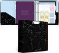 3 Ring Binder, 3 Inches Round Ring Binder with Clipboard, Dividers Tabs, PVC Zipper Bag Sleeves & to Do List Planners for Women, Men, School, Office Supplies, Black Marble