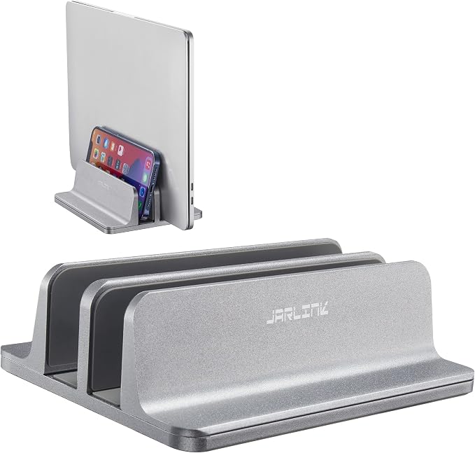 JARLINK Double Vertical Laptop Stand, Adjustable Aluminum Desk Dock, Black | Vertical Laptop Holder Fits up to 17.3" Notebooks, Space-saving Desktop Organizer for MacBook, Surface, Dell & Gaming Laptops