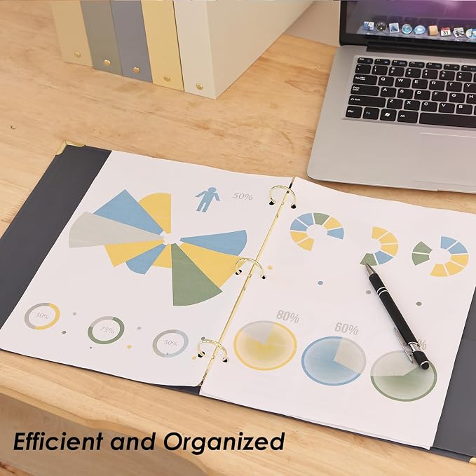 EOOUT 6 Pack 3 Ring Binders 1 inch, Three Round Ring 1'' Binders with 2 Pockets Interior, 6 Gold-Stamped Floral Color, Fits 8.5'' x 11'' Letter Size Paper for School Office Supplies