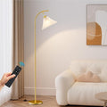 Gold Floor Lamp with Remote, Dimmable Glass Arc Standing Lamp, Ribbed Frosted Glass Shade, 3 Color Temperatures, Foot Switch, 9W LED Bulb for Living Room Bedroom Office