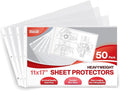 Dunwell 11x17 Sheet Protectors, Clear Archival Sleeves, 50 Pack | Ledger Size Plastic Sleeves, 3-Hole Punched, Fits 3-Ring Binders, Heavyweight Oversized Pages