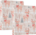 Winter Deer with Red Scarf Pine Tree 3 Ring Binder 1.5" Decorative D-Ring Binder with Clipboard&3 Clear Pockets, Holds 200 Sheets A4 Size Paper Waterproof Binders for School Home Office|2 Pack