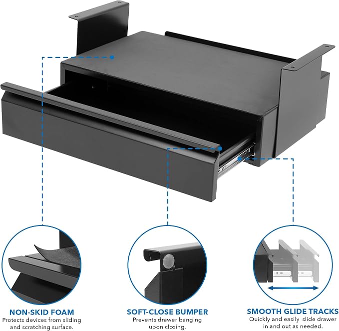 Mount-It! Hidden Under Desk Pull-Out Drawer with Shelf, Heavy-Duty Steel Under Table Storage Organizer, Smooth Slide Track, Fits Desks Over 0.71″ Thick, 11 lb Capacity
